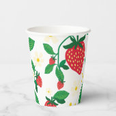 Illustrierte Erdbeere mit Blätter und Blüten Pappbecher (Rückseite)