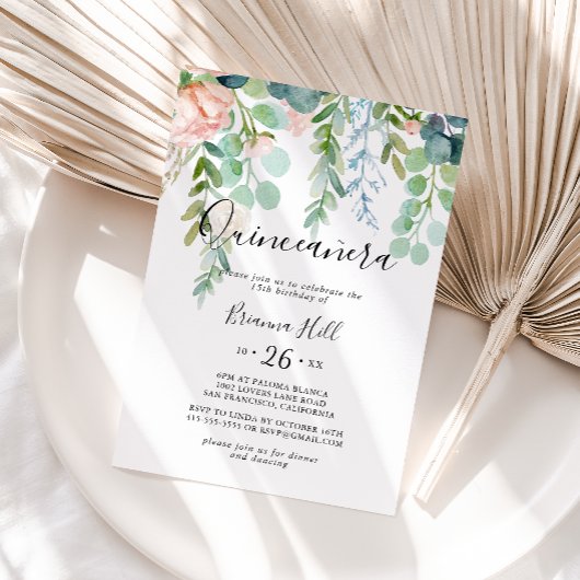Illustrierte Farbenfrohe Tropenflora Quinceañera Einladung