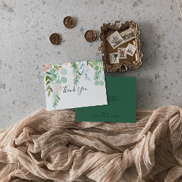 Illustrierte farbenfrohe tropische Flora-Hochzeit Dankeskarte