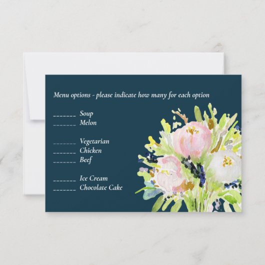 Illustrierte florale UAWG Moderne und Menüauswahl RSVP Karte (Rückseite)