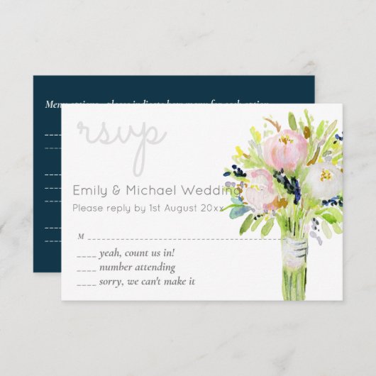 Illustrierte florale UAWG Moderne und Menüauswahl RSVP Karte (Vorne/Hinten)