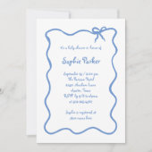 Illustrierte französische Bow White and Blue Babyd Einladung (Vorderseite)