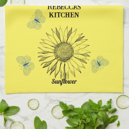 Illustrierte Gelbblumen Geschirrtuch (Gefaltet)