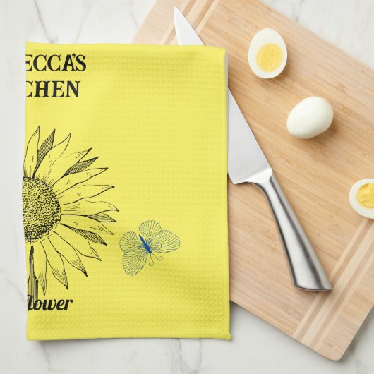 Illustrierte Gelbblumen Geschirrtuch (Viertel Falte)