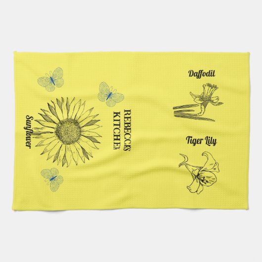 Illustrierte Gelbblumen Geschirrtuch (Horizontal)