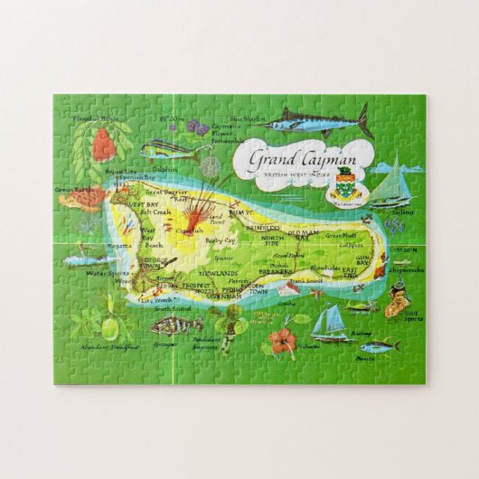 Illustrierte Grand Cayman Karte 11x14 Puzzle (Horizontal)