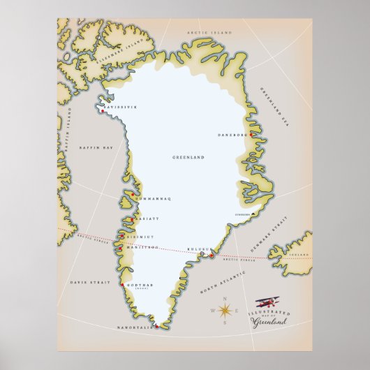 Illustrierte Grönlandkarte Poster (Vorne)