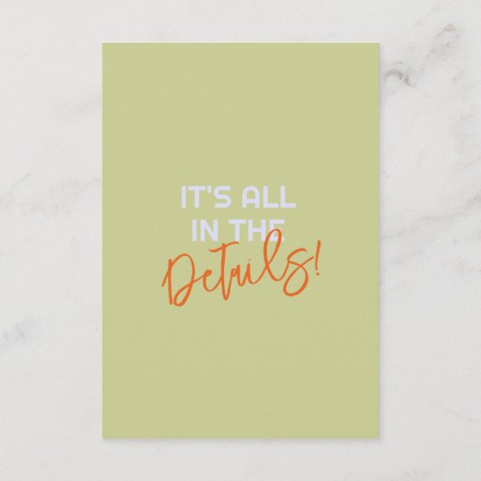 Illustrierte handgeschriebene Details zu Quirky Fu Begleitkarte (Rückseite)