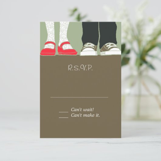 Illustrierte Hochzeit mit Girly Shoes & Sneakers ( RSVP Karte (Stehend Vorderseite)