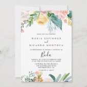 Illustrierte Hochzeit mit tropischer Flora Einladung (Vorderseite)