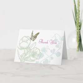 Illustrierte Hochzeit von Flora & Butterfly Dankeskarte