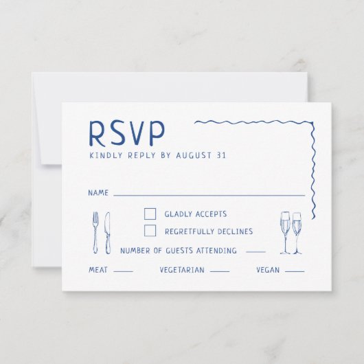 Illustrierte Hochzeit von Whimsical Hand RSVP Karte (Vorderseite)