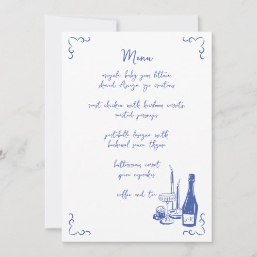 Illustrierte Hochzeitmenü mit Whimsical Handschrif Einladung (Vorderseite)