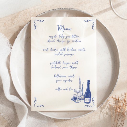 Illustrierte Hochzeitmenü mit Whimsical Handschrif Einladung