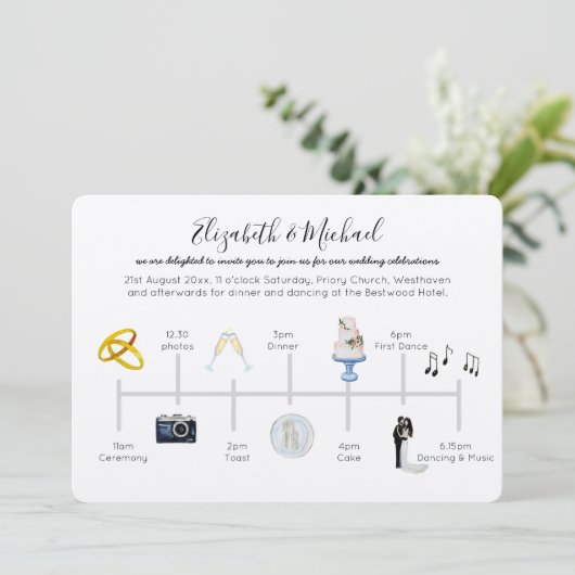 Illustrierte Hochzeitzeiteinladung Einladung (Stehend Vorderseite)