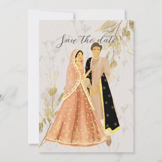 Illustrierte indische/pakistanische Hochzeitserklä Einladung (Vorderseite)