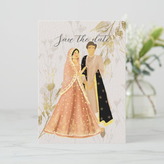 Illustrierte indische/pakistanische Hochzeitserklä Einladung (Stehend Vorderseite)