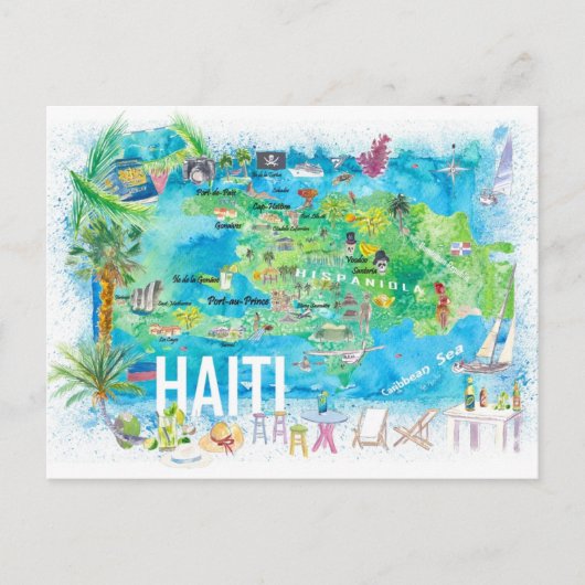 Illustrierte Insel Haiti Reiseplan mit Straßen Postkarte (Vorderseite)