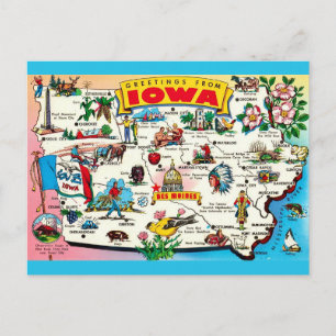 Illustrierte Iowa-Karte Postkarte