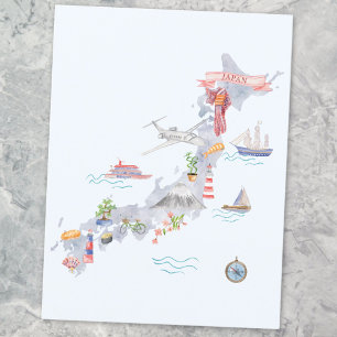 Illustrierte Japan-Karte Postkarte