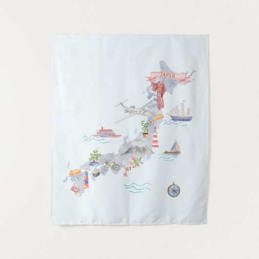 Illustrierte Japan-Karte Wandteppich (Vorderseite)