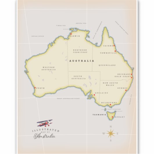 Illustrierte Karte Australiens Aufkleber (Vorderseite)