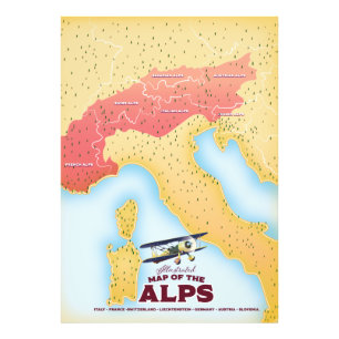 Illustrierte Karte der Alpen Fotodruck