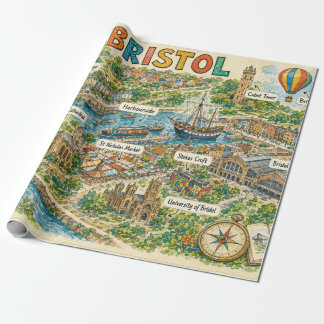 Illustrierte Karte der Bristol-Sehenswürdigkeiten Geschenkpapier
