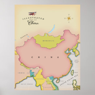 Illustrierte Karte der China Poster