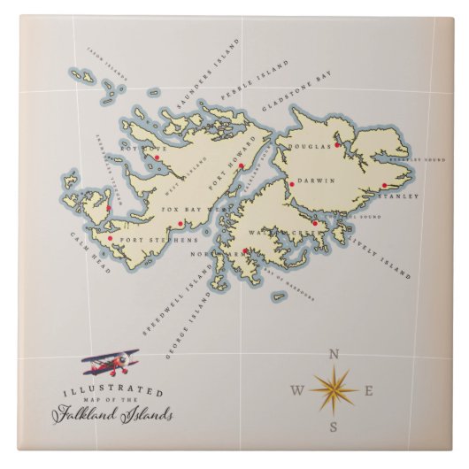 Illustrierte Karte der Falklandinseln. Fliese (Vorderseite)