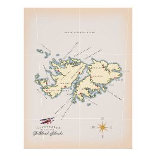 Illustrierte Karte der Falklandinseln. Fotodruck
