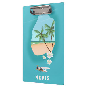 Illustrierte Karte der Karibikinsel Nevis. Klemmbrett