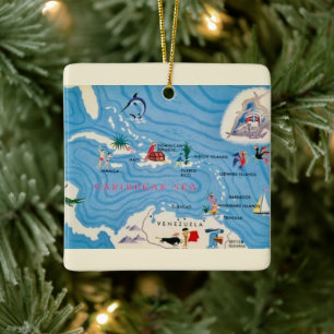 Illustrierte Karte der Karibikinseln Keramikornament