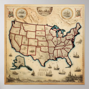 Illustrierte Karte der USA Poster