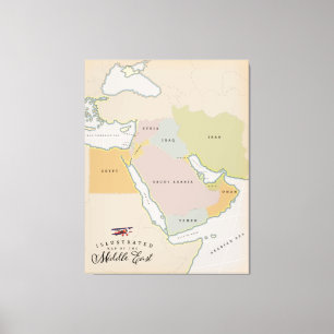Illustrierte Karte des Nahen Ostens. Leinwanddruck