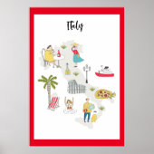 Illustrierte Karte für Italien Poster (Vorne)