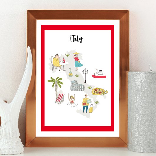 Illustrierte Karte für Italien Poster