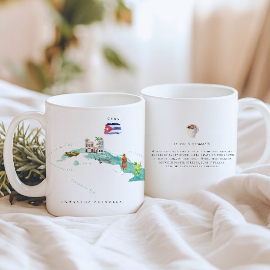 Illustrierte Karte für Wasserfarben Kuba | Monogra Kaffeetasse