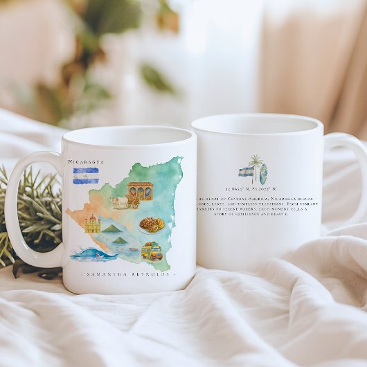 Illustrierte Karte für Wasserfarben Nicaragua | Mo Kaffeetasse