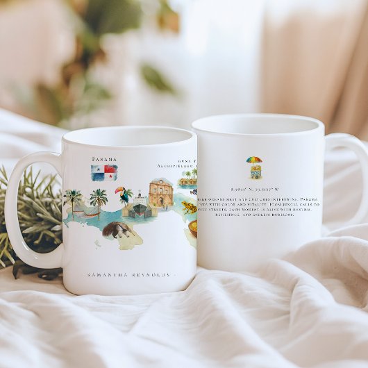 Illustrierte Karte für Wasserfarben Panama | Monog Kaffeetasse