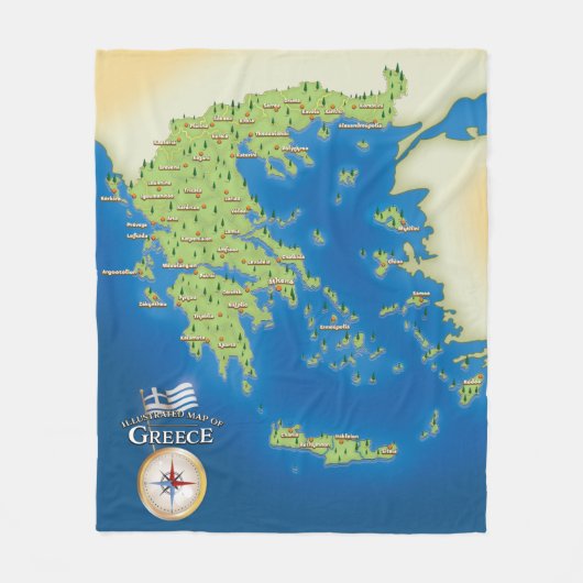 Illustrierte Karte Griechenlands. Fleecedecke (Vorderseite)