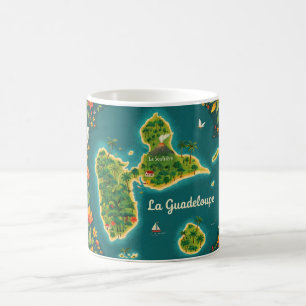 Illustrierte Karte Guadeloupe – Tropische Insel Kaffeetasse