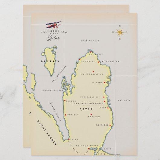 Illustrierte Karte Katars (Vorne/Hinten)
