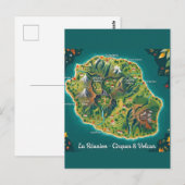 Illustrierte Karte La Réunion – Cirques & Vulkan (Vorne/Hinten)