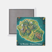 Illustrierte Karte La Réunion – Cirques & Vulkan Magnet (Vorderseite/Rückseite)