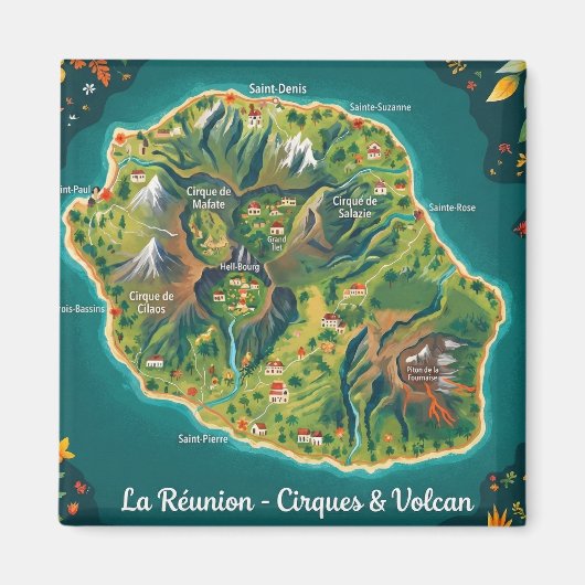 Illustrierte Karte La Réunion – Cirques & Vulkan Magnet (Vorne)