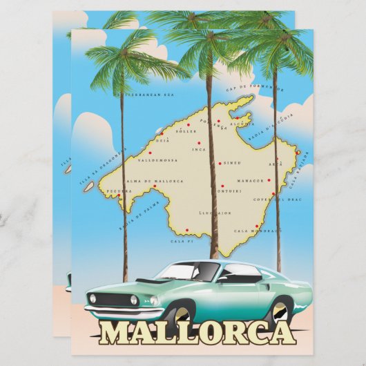 Illustrierte Karte Mallorcas (Vorne/Hinten)