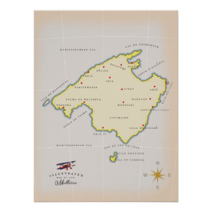 Illustrierte Karte Mallorcas Poster