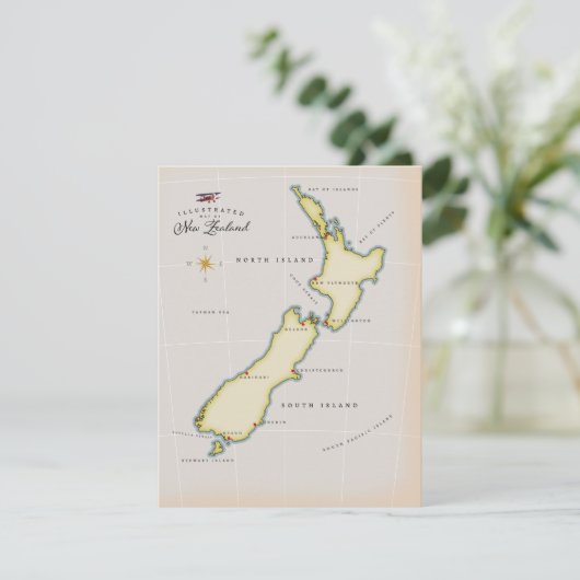 Illustrierte Karte Neuseelands (Stehend Vorderseite)