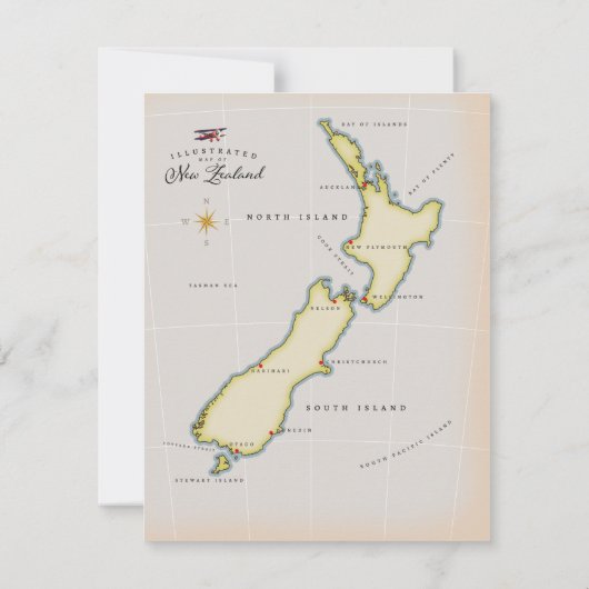 Illustrierte Karte Neuseelands (Rückseite)